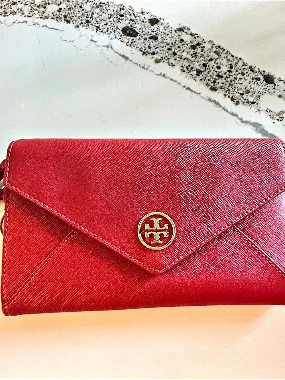 Tory Burch Robinson Envelope Wristlet Wallet Red like new